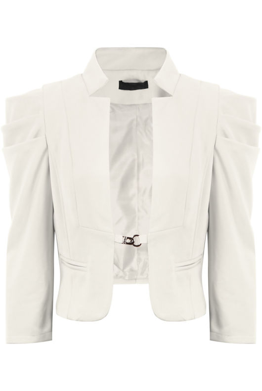 Cream Puff Sleeve Hook Fastening Cropped Blazer