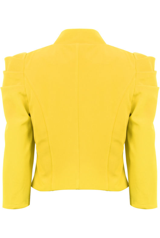 Yellow Puff Sleeve Hook Fastening Short Blazer