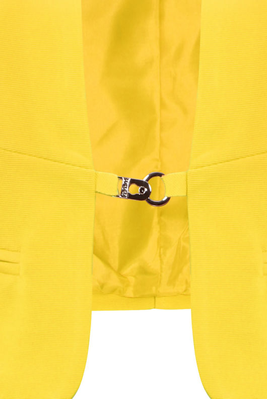 Yellow Puff Sleeve Hook Fastening Short Blazer