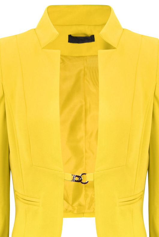 Yellow Puff Sleeve Hook Fastening Short Blazer