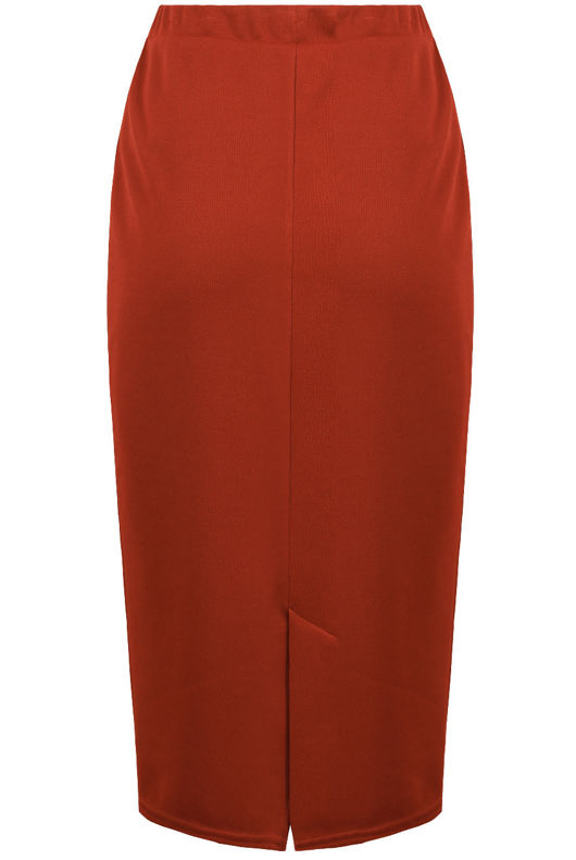 Burnt Orange Back Slit Bodycon Pencil Skirt