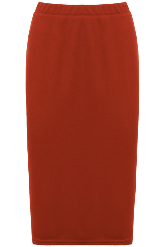 Burnt Orange Back Slit Bodycon Pencil Skirt