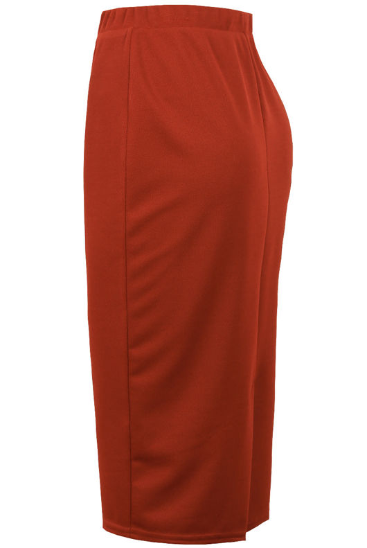 Burnt Orange Back Slit Bodycon Pencil Skirt