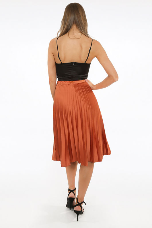 Orange Elasticated Waist Pleated Skirt