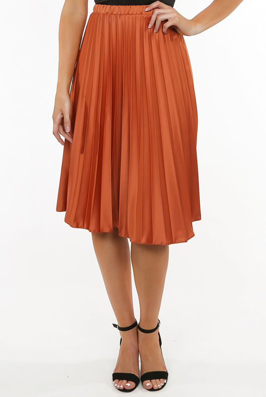 Orange Elasticated Waist Pleated Skirt