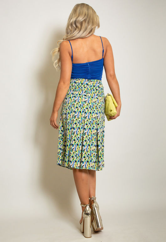 Green Printed Box Pleat Midi Skirt