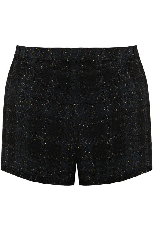 Black and Gold Foil Threaded Studded Shorts 