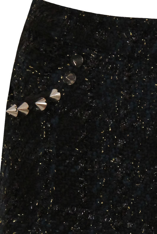 Black and Gold Foil Threaded Studded Shorts 