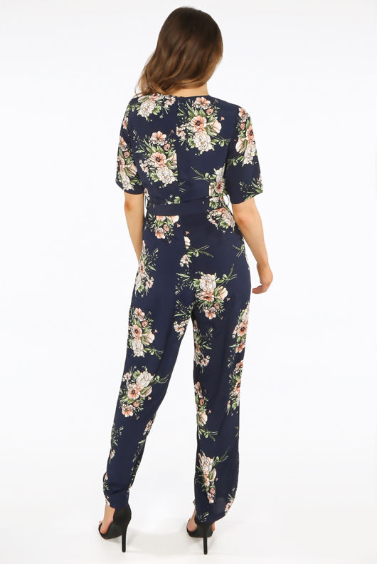 Floral Print O Ring Wrap Jumpsuit