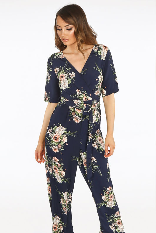 Floral Print O Ring Wrap Jumpsuit