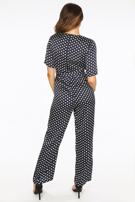 Navy Polka Dots O Ring Wrap Jumpsuit