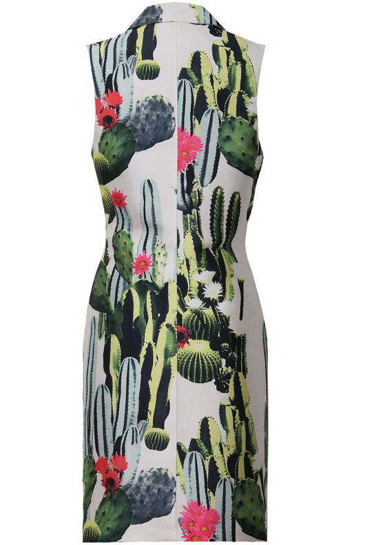 Cactus Print Longline Tailored Sleeveless Blazer