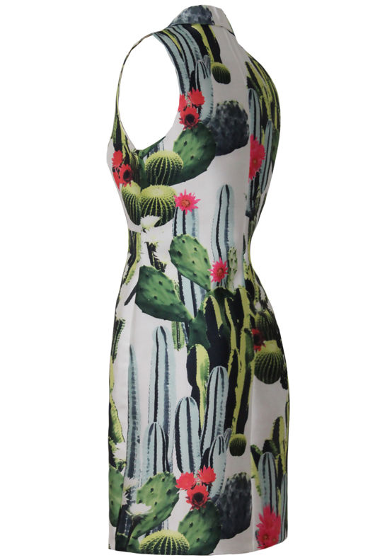 Cactus Print Longline Tailored Sleeveless Blazer