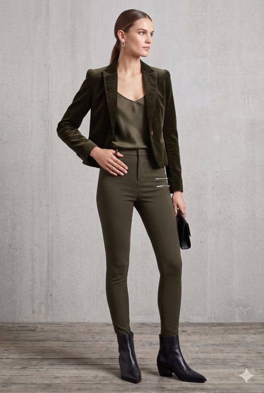 Side Zip Detailed Fitted Jeggings in Khaki