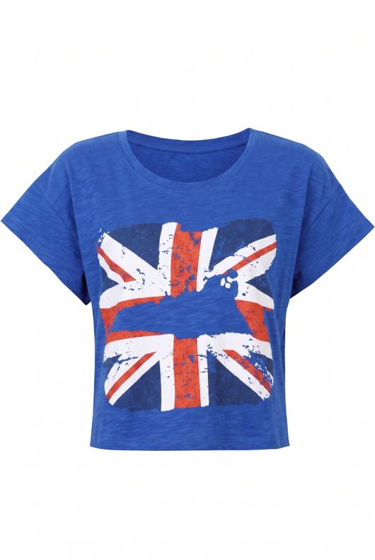 Royal Blue British Flag Cropped T-Shirts