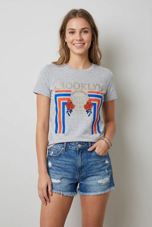 Grey Metallic Print Brookyln T-Shirt
