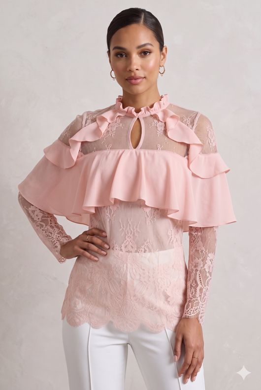 Pink Floral Mesh Layered Tops