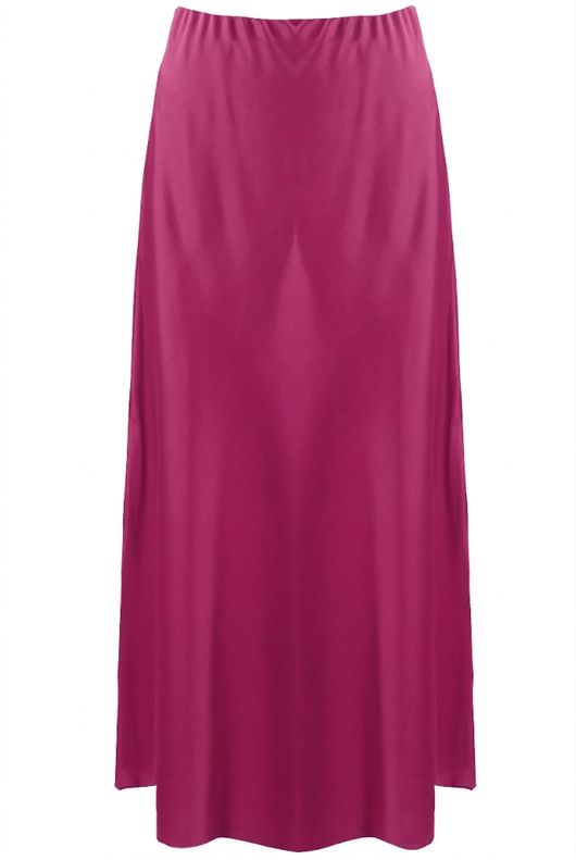 Fuchsia Satin A-Line Midi Skirt