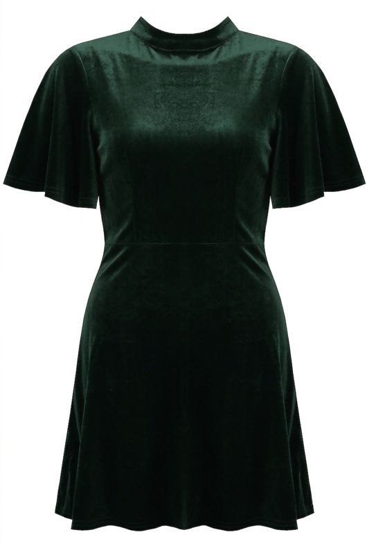 Dark Green Velvet Short Sleeves Shift Dress