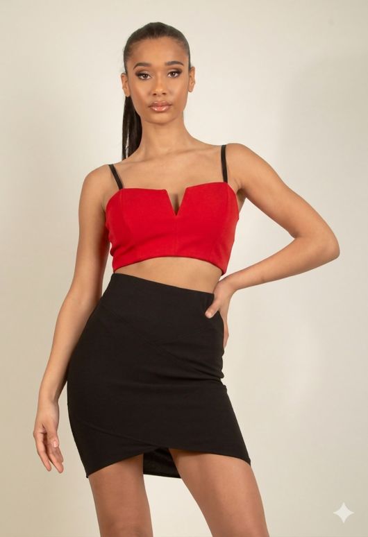 Red V Cut Cropped Bralet