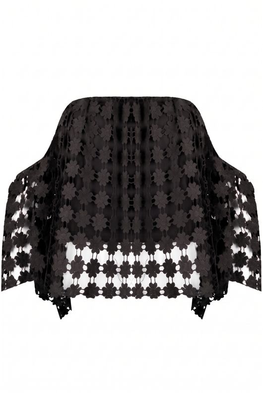 Black Crochet Overlay Off the Shoulder Crop Tops