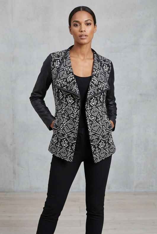 Black Mono Aztec PU Sleeve Jacket 