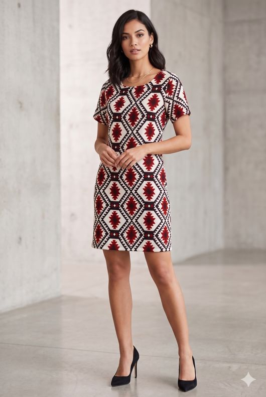 Burgundy Bold Diamond Print Shift Mini Dress