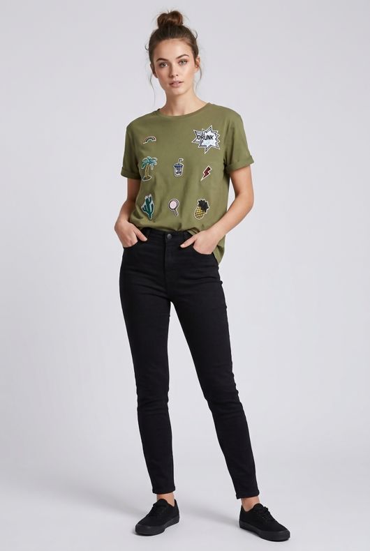 Khaki Badge Embellished Tees