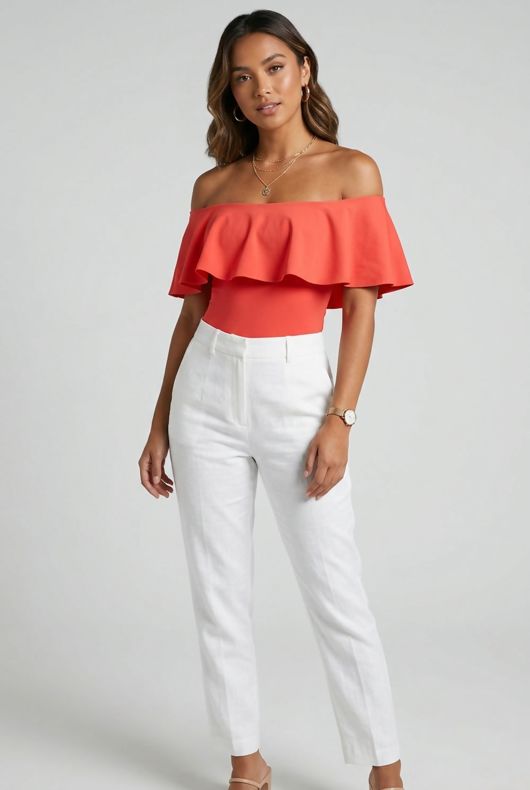 Coral Bardot Frill Bodysuit