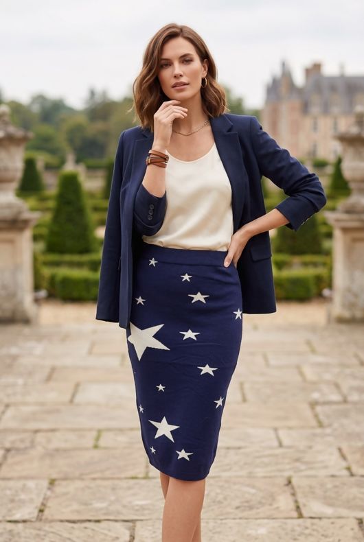 Navy Knitted Midi Skirt