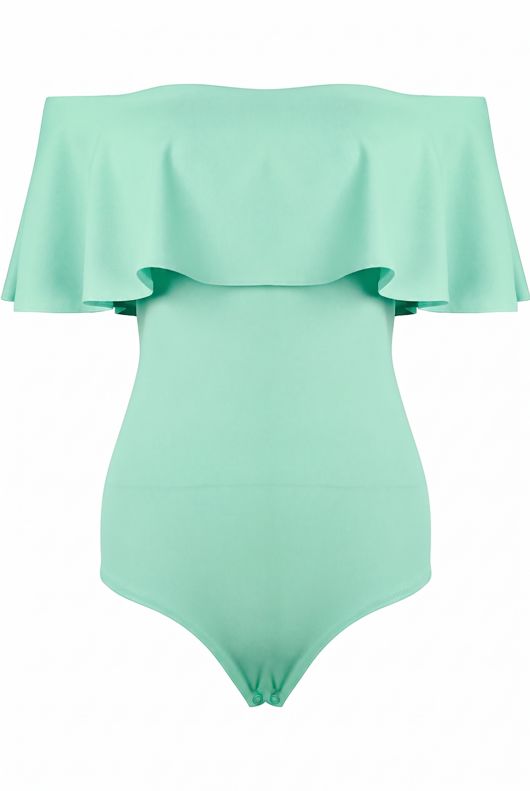 Mint Off Shoulder Frill Bodysuit 
