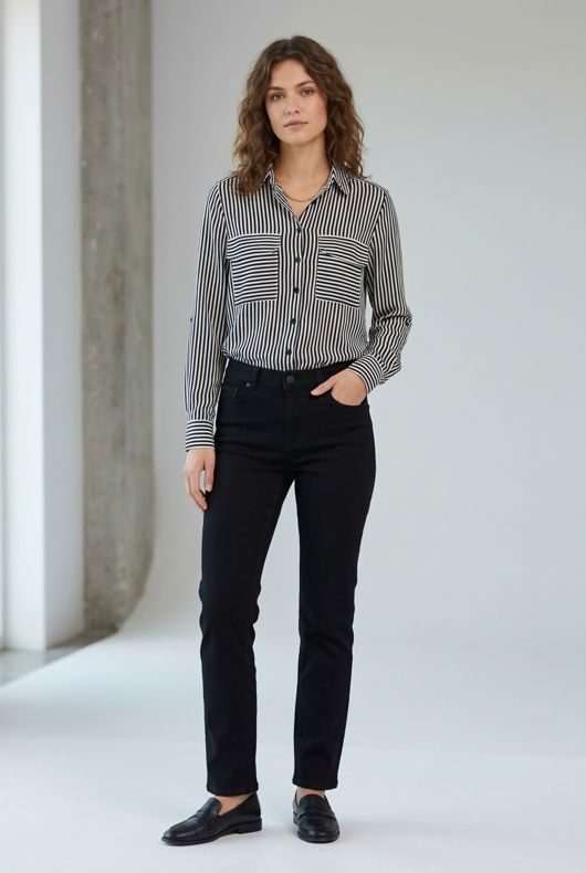 Monochrome Stripe Print Shirt Tops