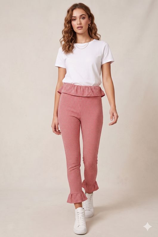 Red Gingham Frill trousers