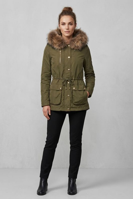Khaki Jacket with Golden Faux Fur