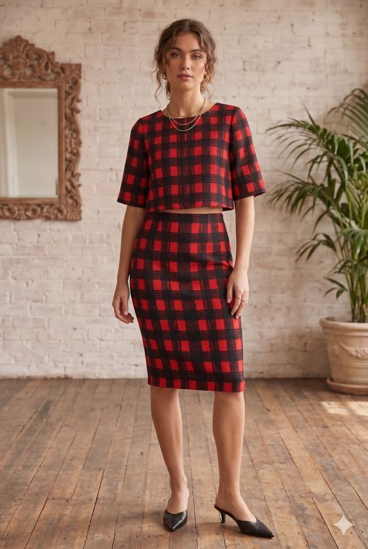 Tartan Print Crop Top & Skirt Set