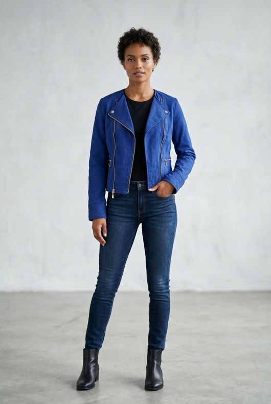 Blue PU Biker Jacket
