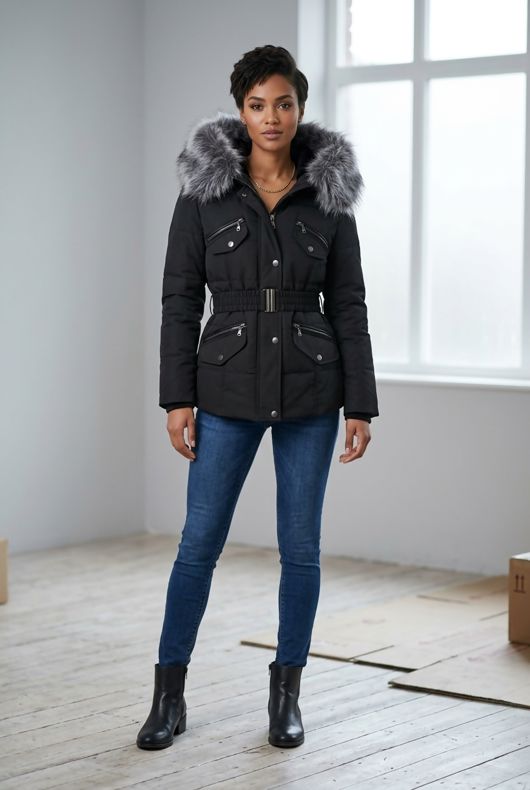 Natural Fur Hood Parka Jacket