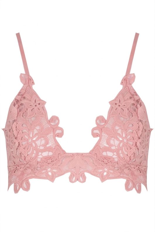 Floral Crochet Triangle Bra In Pink