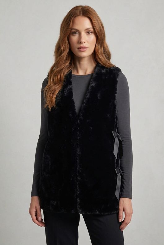 Black Side Tie Fur Gilet
