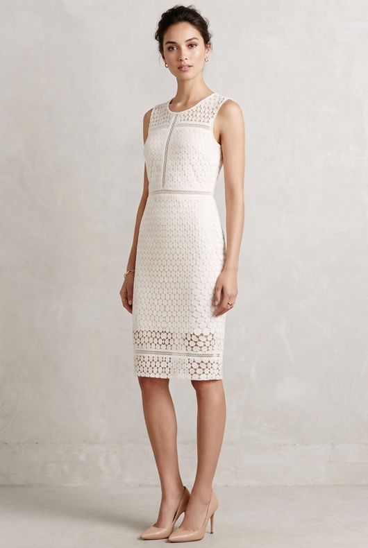White Contrast Cut Work Lace Midi Dress