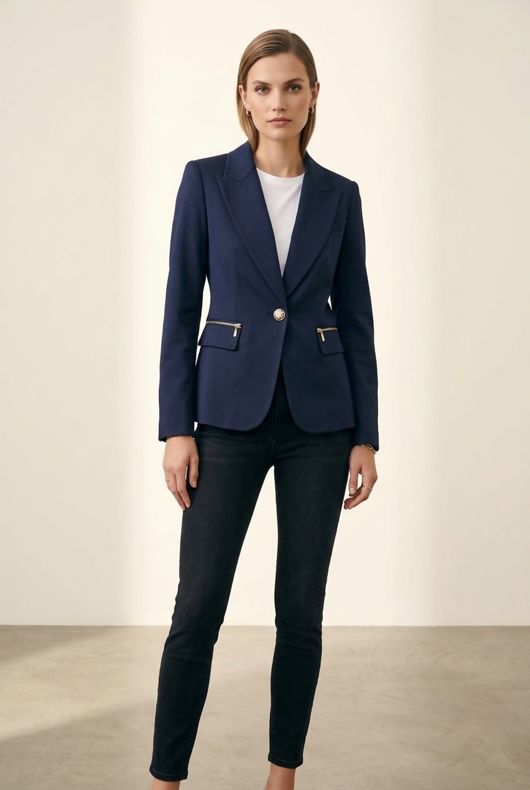 Navy Detail Single Button Blazer