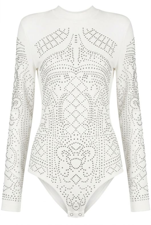 White With Gold Studded Bodysuit