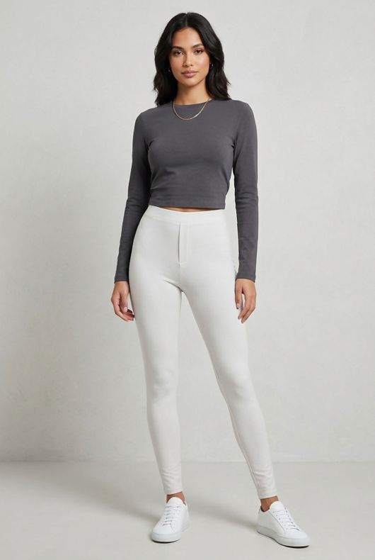 Back Pocketed Stretch Jeggings in Cream