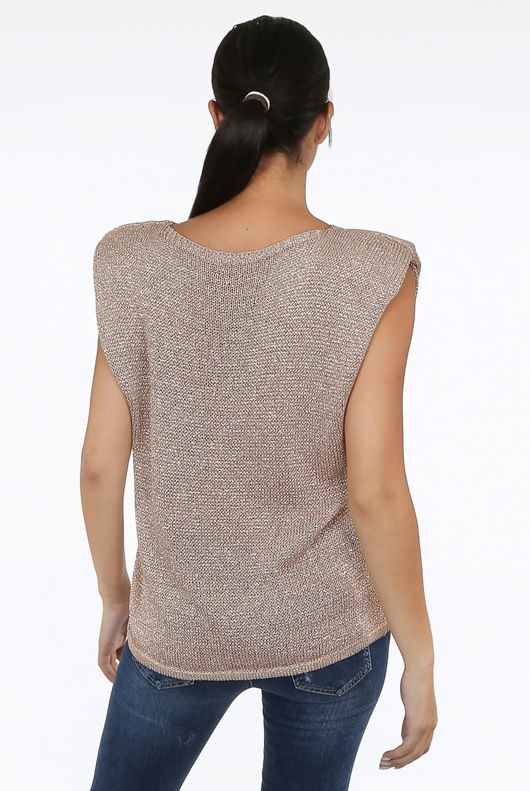 Rose Metallic Round Neck Knitted Tops