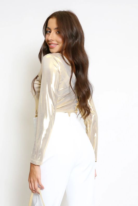 Gold Foil Round Neck Bodysuit