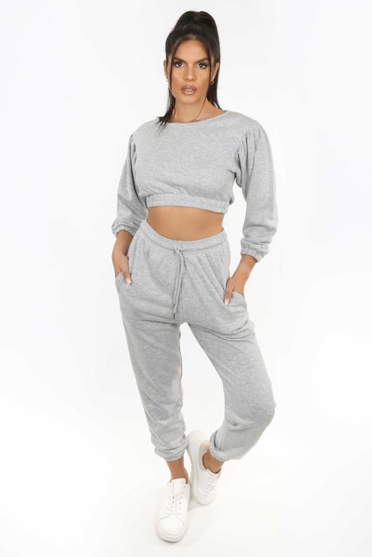 Grey Long Sleeve Cropped Loungewear