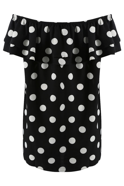 Black Polka Dot Off Shoulder Shift Dress