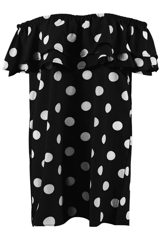 Black Polka Dot Off Shoulder Shift Dress
