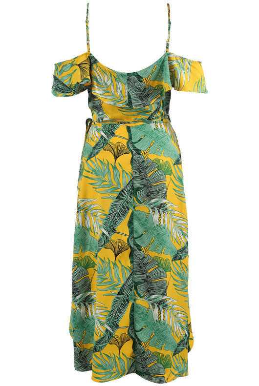 Yellow Tropical Asymmetrical Cami Dress
