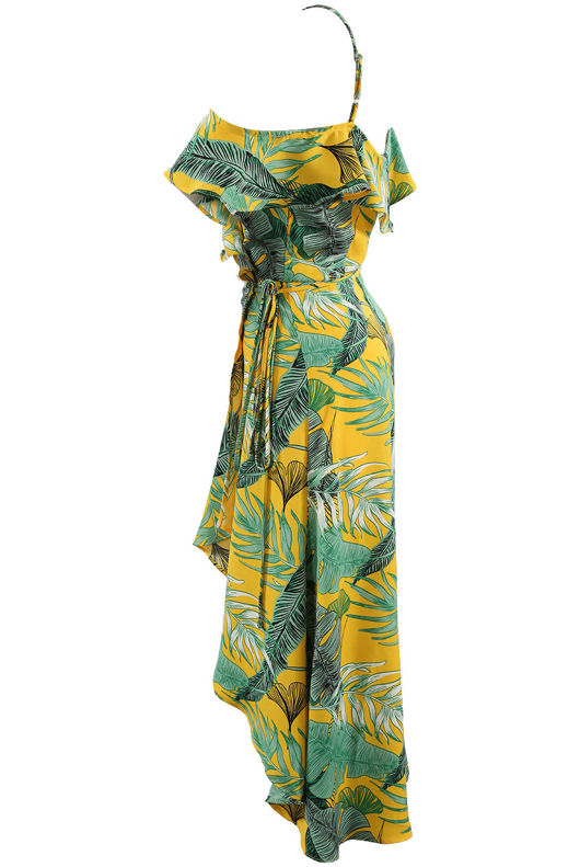 Yellow Tropical Asymmetrical Cami Dress